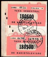 Fiscal/ Revenue, Portugal - Tax/ Taxa De RadioTelevisão -|-  Semestral 180$00 - 1967 - Usado