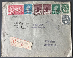 France N°107, 111, 159, 162 (x2), 244 Et 246 Sur Enveloppe D'Auxerre 1928 Pour Vouziers, Ardennes - (C1452) - 1921-1960: Modern Tijdperk