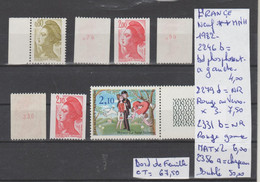 TIMBRES DE FRANÇE NEUF** MNH Nr ROUGE AU VERSO + VARIETEES Nr VOIR SUR PAPIER AVEC TIMBRES COTE   67.50  € - Roulettes