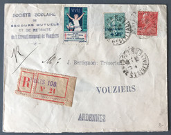 France N°243 Et 247 Sur Enveloppe Recommandée De Paris Pour Vouziers 1929, Ardennes - (C1578) - 1921-1960: Moderne