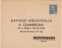 PHTX0620 - MARIANNE DE GANDON 15f BLEU ENV TSC BANQUE INDUSTRIELLE & COMMERCIALE MONTROUGE NEUVE - Standard Covers & Stamped On Demand (before 1995)