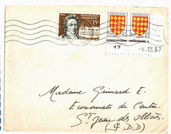 CLERMONT ENTREPOT Carte Postale 15 F Thenard 2 F Blason Angoumois Yv 1003 1139 Ob 1958 1/2 Coin Daté Blason - Cartas & Documentos