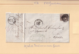 DDAA 395 - Lettre TP Médaillon 10 C  Barres 45 GAND 1863 En Ville - Entete Fils De Lin , Etoupe , Vandemale Lanszweert - 1863-1864 Médaillons (13/16)