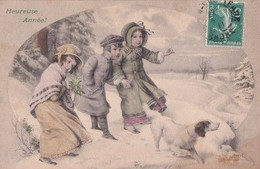 CHIEN ET ENFANTS DANS LA NEIGE        SCHUBERT    MM VIENNE N° 477 - Schubert