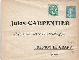 PHTX 0620 - SEMEUSE CAMEE 25c ENV REPIQUEE JULES CARPENTIER NEUVE - Bigewerkte Envelop  (voor 1995)