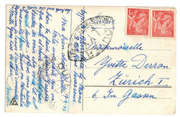 LE MANS Carte Postale Date Exp 12 4 1945 Dest ZURICH Suisse 1,50 F Iris Yv 435 Marque Contrôle OVALE LYY - 2. Weltkrieg 1939-1945