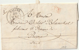 SALINS 1837 En PP Rouge Pour Rives Isère Taxe 10 Décimes  Contenant Un  Mandat - 1801-1848: Voorlopers XIX