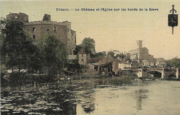 CLISSON - Le Chateau Et L'église Sur Les Bords De La Sèvre - Carte Toilée Et Colorisée - Clisson