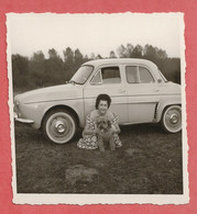 SEPTEMBRE  1961     PHOTO  VOITURE   DE   RENAULT  DAUPHINE     FEMME  ET  CHIEN - Coches