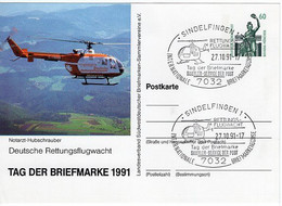 49666 - Bund - 1991 - 60Pfg. SWK PGAKte. DEUTSCHE RETTUNGSFLUGWACHT TAG DER BRIEFMARKE M. SoStpl. SINDELFINGEN - Hubschrauber