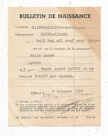 Bulletin De Naissance , SAINT HILAIRE LA TREILLE, 87 , HAUTE VIENNE , Né Le1913 , Délivré 1958 - Ohne Zuordnung