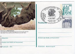 49727 - Bund - 1987 - 50Pfg. B&S Bil-GA-Kte. M. SoStpl. STUTTGART - BRIEFMARKENSONDERSCHAU FLORA UND FAUNA ... -> Fuerth - Rhinocéros