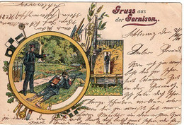 49749 - Deutsches Reich - 1901 - Color-AK "Gruss Aus Der Garnison", Gebraucht M. Senkr. Bug - Schleswig