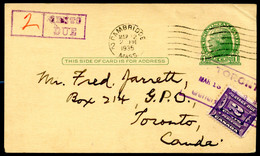 UX27 Postal Card Used Cambridge MA To Toronto Canada 1935 POSTAGE DUE - 1921-40