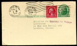 UX27 UPSS UX27e Postal Card Seattle WA To FRANCE 1931 Returned For Postage - 1921-40