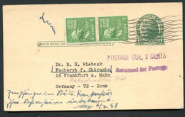 UX27 UPSS UX27e Postal Card Cleveland OH To Germany 1948 RETURNED FOR POSTAGE - 1921-40