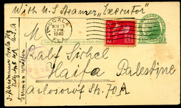 UX27 Postal Card Used Ocala FL To Haifa PALESTINE 1940 CENSORED - 1921-40