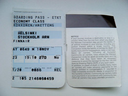 Plane Airplane Ticket Helsinki Stockholm Finnair Finland Boarding Pass - Europe