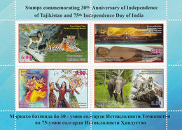 Tajikistan 2021 Independence Of Tajikistan & India Fauna Elephant Tiger Dances Joint With India SS MNH - Félins