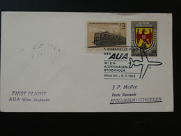 Lettre Premier Vol First Flight Cover Wien --> Stockholm Sweden Caravelle AUA Austrian Airlines 1963 Ref 102251 - Primeros Vuelos