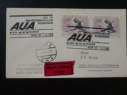 Lettre Premier Vol First Flight Cover Wien --> Linz Caravelle AUA Austrian Airlines 1964 Ref 102262 - Primi Voli