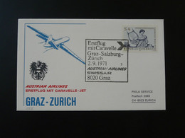 Lettre Premier Vol First Flight Cover Graz --> Zurich Caravelle Austrian Airlines AUA 1971 Ref 102310 - Erst- U. Sonderflugbriefe
