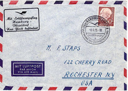 49867 - Bund - 1955 - 60Pfg. Heuss I EF A. LpBf. HAMBURG-FLUGHAFEN - AUFNAHME DES UEBERSEEVERKEHRS -> USA - Storia Postale