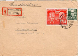 49877 - DDR - 1952 - 24Pfg. Stalin & Pieck MiF A. R-Bf. MUEHLHAUSEN -> BERLIN - Covers & Documents