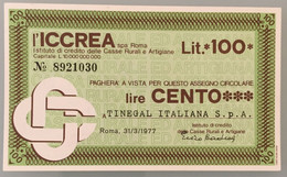 1977 - Mini Assegno - ICCREA - Tinegal Italiana - [10] Checks And Mini-checks