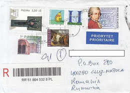 SCULPTURE, ARCHITECTURE, PAINTING, LETTERS, MOZART, STAMPS ON REGISTERED COVER, 2012, POLAND - Storia Postale