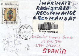 COAT OF ARMS, BUCHAREST MAP, BEAR, STAMPS ON REGISTERED COVER, 2010, ROMANIA - Lettres & Documents