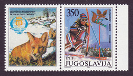 Yugoslavia 1988 Golden Fox World Cup Skiing Sports Maribor Slovenia Fauna ELAN, Stamp With Label MNH - Other & Unclassified