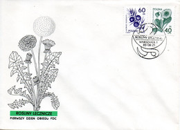 POLOGNE. N°3024-5 De 1989 Sur Enveloppe 1er Jour. Pâquerette/Genévrier. - Heilpflanzen