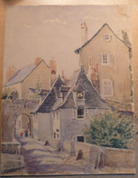 Delcampe - Lot De 3 Aquarelles De Henri Gondé (1883-1967) Vues D'architectures Dont Une De Pont Du Château Sur Papier Dessin - Acquarelli