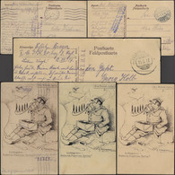 Allemagne 1916. 3 Cartes Postales De Franchise Militaire. Soldat Fumant 5 Cigares. Oiseau Bottes Journal Pipe - Tabacco