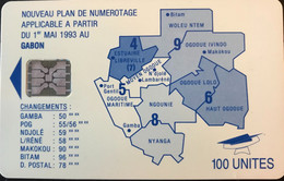 GABON  -  Phonecard  -  Nouveau Plan De Numérotage  -  SC 5 ON  -  100 UNITES  -  Control Number : Impact - Gabon