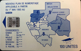 GABON  -  Phonecard  -  Nouveau Plan De Numérotage  -  SC 7  -  100 UNITES  -  Red Control Number - Gabun