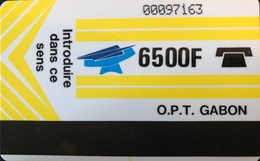 GABON  -  Phonecard  -  Magnétique  -  OPT GABON  - Jaune -  6500 F  -  Control Number (O Barré - Petits Chiffres) - Gabon