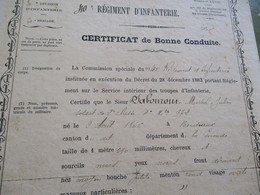 Certificat De Bonne Conduite Collé Sur Carton 40 ème Régiment D'Infanterie Privas 1890 - Documentos