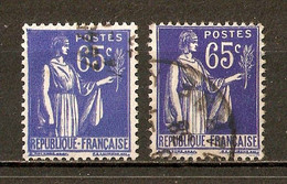 1937-39 Paix - Superbe Variété / 65c. Outremer - N°365 (voir Description) - Oblitérés