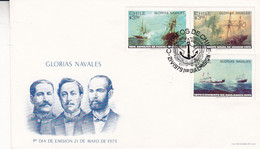 GLORIAS NAVALES, COMBATES. NAVAL GLORIES, GLOIRES NAVALES. CHILE 1979 FDC ENVELOPPE, SERIE COMPLETE.- LILHU - Barche