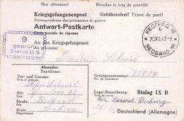 From Serbia Belgrade 20.7.1942 To Dimitrije Lukovic (Hauptvertrauensmann) Stalag IX B WWII POW Censure Geprüft - Briefe U. Dokumente