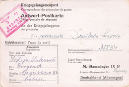 From Serbia Belgrade 1944 To Dimitrije Lukovic (Hauptvertrauensmann) Stalag IX B WWII POW Censure Geprüft - Briefe U. Dokumente
