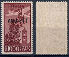 AMG-FTT 1948 - POSTA AEREA L. 1000 CON SOPRASTAMPA SU UNA RIGA D. 14 X 13¼ - NUOVO MNH ** - SASSONE A26A - Correo Aéreo