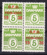 Denmark 1938 Mi#243 Mint Never Hinged Piece Of 4 With And Without Overprint - Ongebruikt
