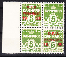 Denmark 1938 Mi#243 Mint Never Hinged Piece Of 4 With And Without Overprint - Ongebruikt