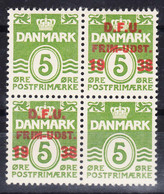 Denmark 1938 Mi#243 Mint Never Hinged Piece Of 4 With And Without Overprint - Unused Stamps