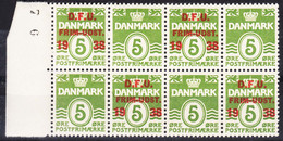 Denmark 1938 Mi#243 Mint Never Hinged Piece Of 8 With And Without Overprint - Neufs