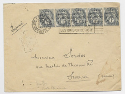 BLANC 1C ARDOISE BANDE DE 5 LETTRE PARIS 19.III.1923 TARIF IMPRIME - 1900-29 Blanc