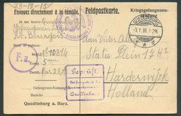 Carte Pour Prisonniers De Guerre Au Départ De QUEDLINBURG 23-12-1915  (cachet Du 3.1.1916) Vers Le Camp D'Harderwijk (Pa - Kriegsgefangenschaft